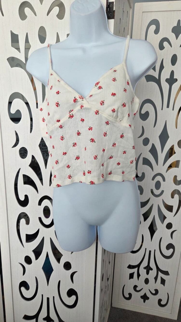 Cotton On Darcie Strappy Cami Floral Pointelle  Cottage Crop Tank Top Large NWT